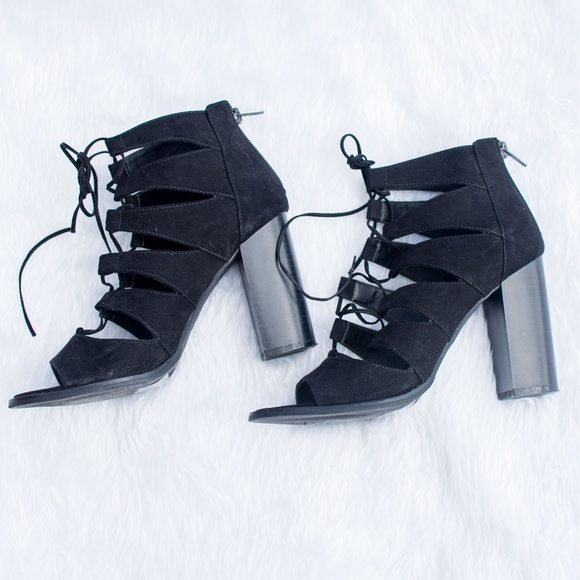 Black F21 Heels w/ Laces - Picture 1 of 3